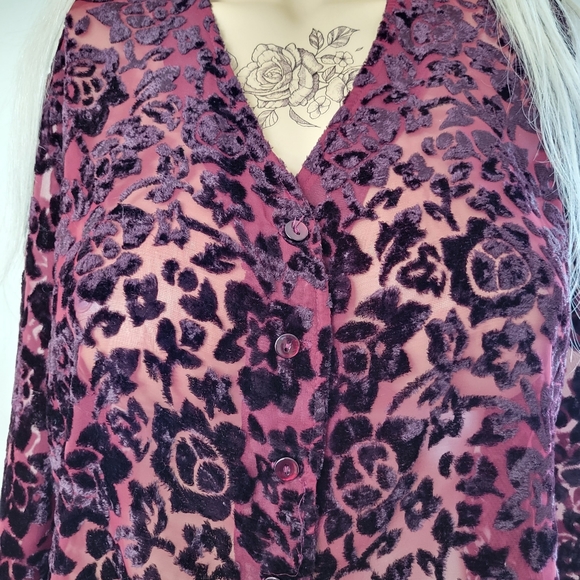 Velvet sheer floral cardigan burgrundy - Picture 7 of 9